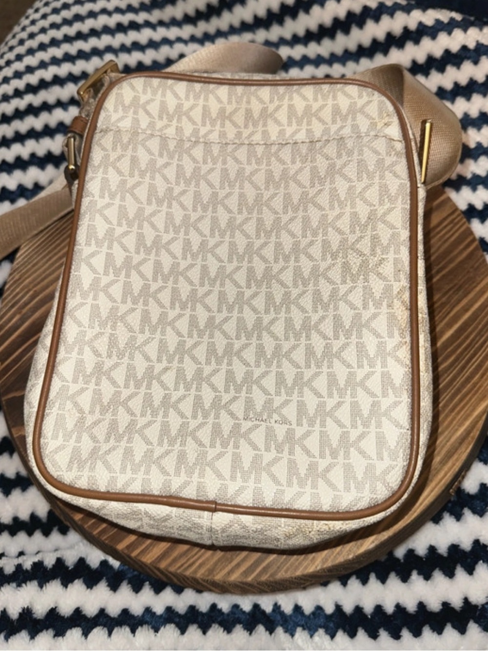Michael Kors Beige and Light Brown MK Monogram Crossbody - Picture 2 of 5